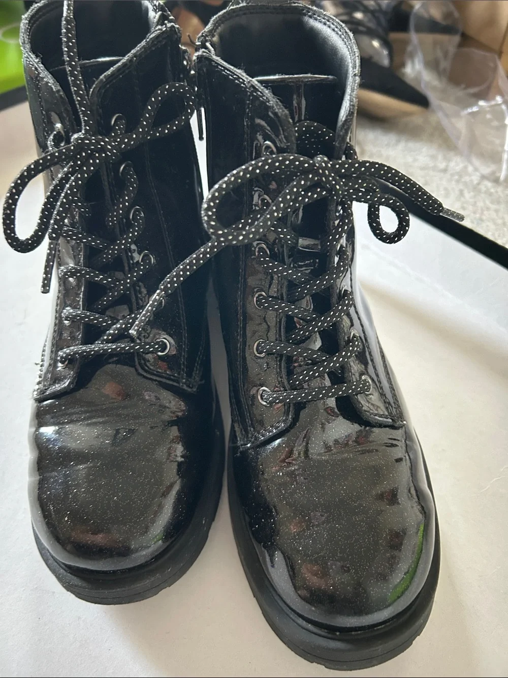 Old Navy Black Patent Lace-Up Combat Boots for Kids